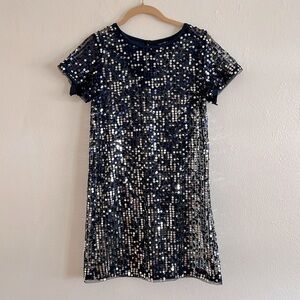 Sheer Navy Blue Whimsagoth Fairy Dress W/ Silver Sequins All Over Size Small